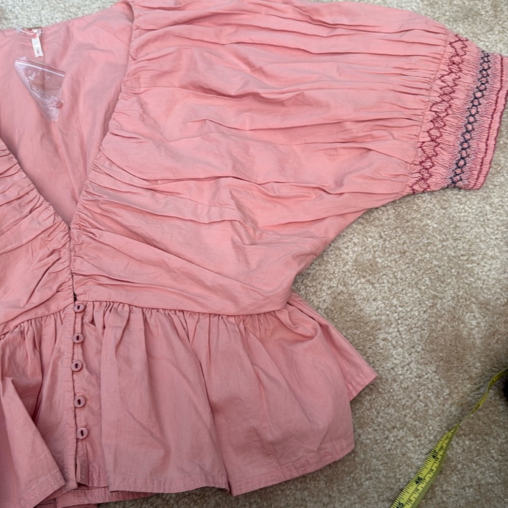 NWOT Free People Where We Meet Smocked Blouse Top Size L. NWOT - Picture 7 of 10